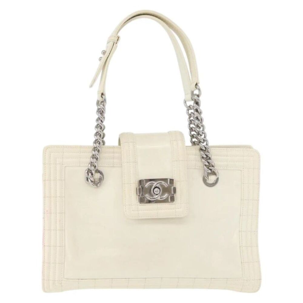 Chanel Boy Tote Glazed Calfskin White Patent_Leather Shoulder Bag Bag